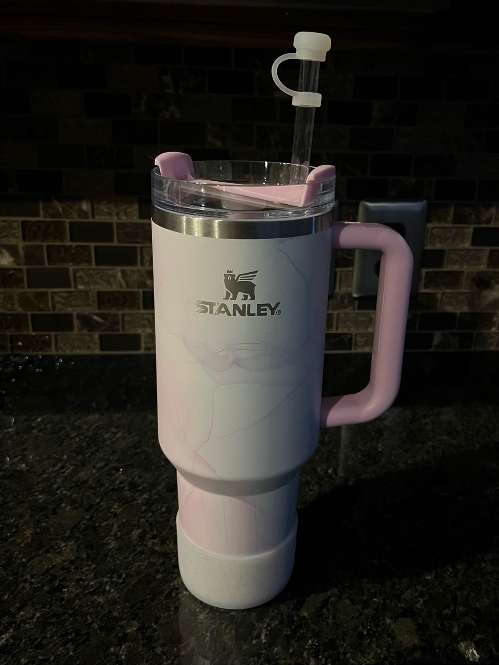 Stanley Quencher 40 oz tumbler in pink watercolor.
